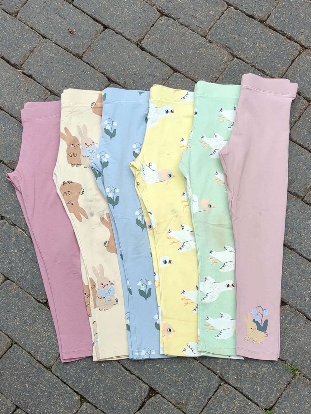 H&M Girls Leggings, Bunny & Bird Pastels, 4-5yrs